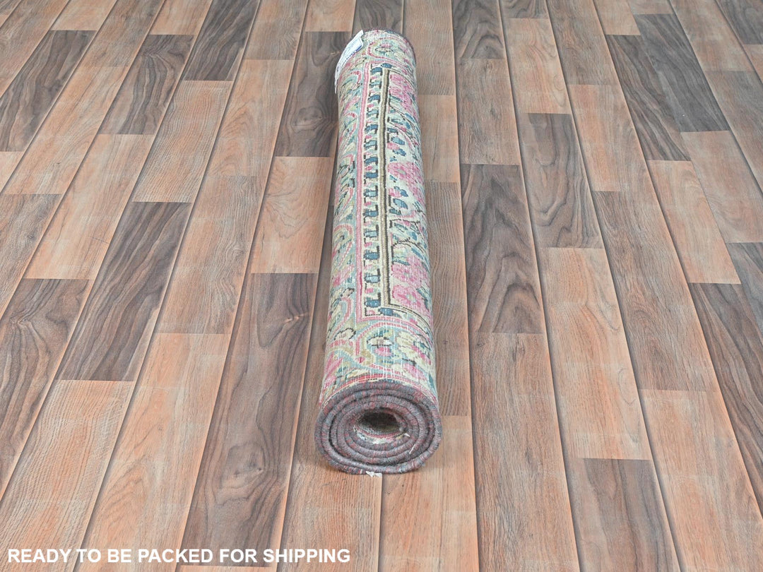 3'7" x 5'9" Vintage Hand Knotted Blue Worn Wool Rectangle Oriental Rug - MOA10281947