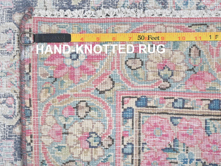 3'7" x 5'9" Vintage Hand Knotted Blue Worn Wool Rectangle Oriental Rug - MOA10281947
