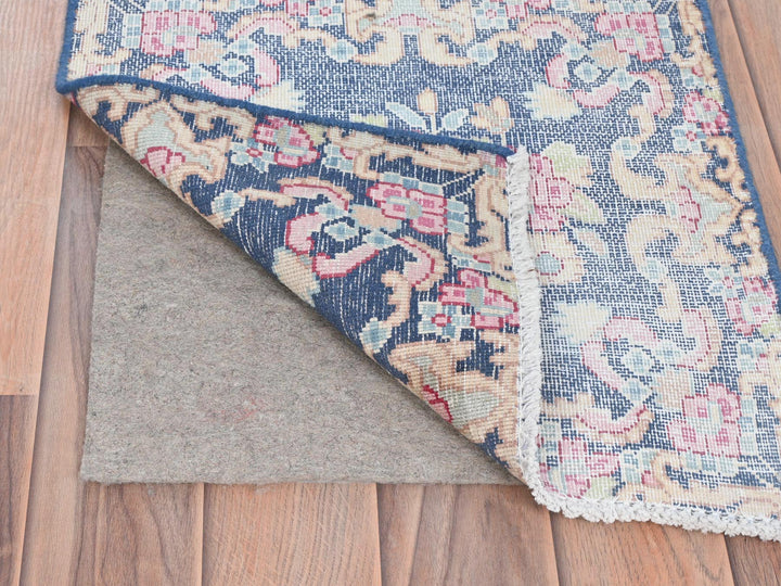 1'6" x 1'7" Vintage Hand Knotted Blue Worn Wool Square Oriental Rug - MOA10281948