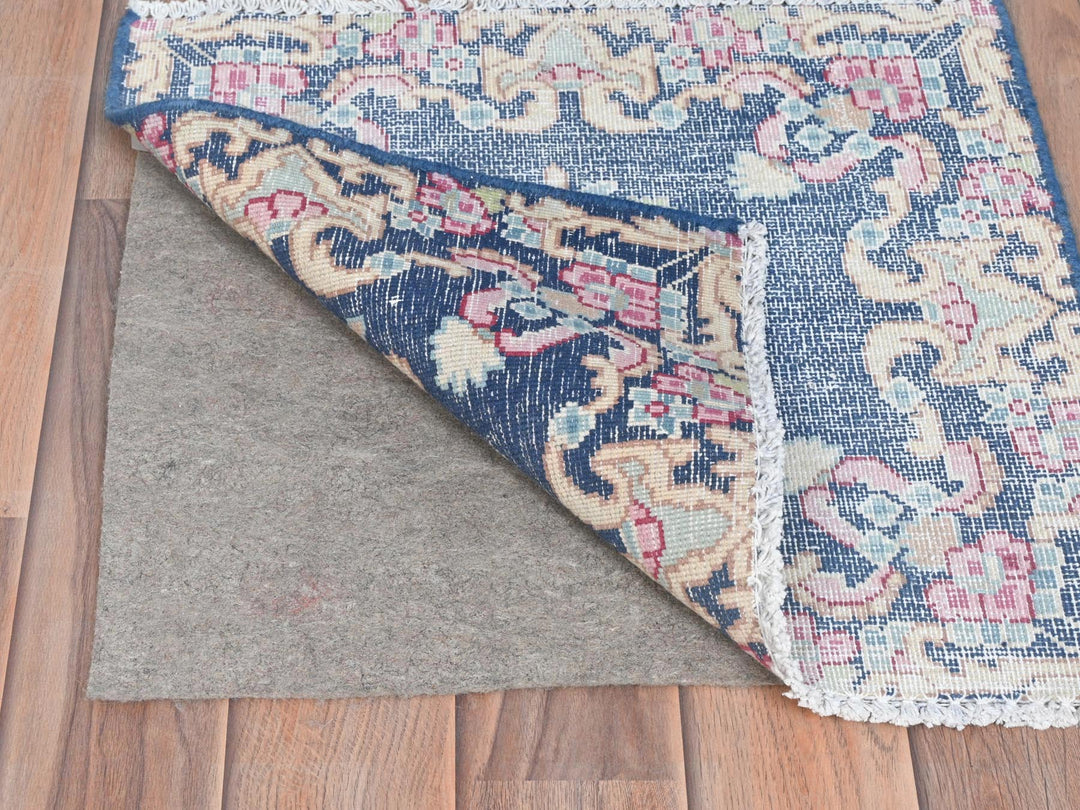 1'6" x 1'7" Vintage Hand Knotted Blue Worn Wool Square Oriental Rug - MOA10281950