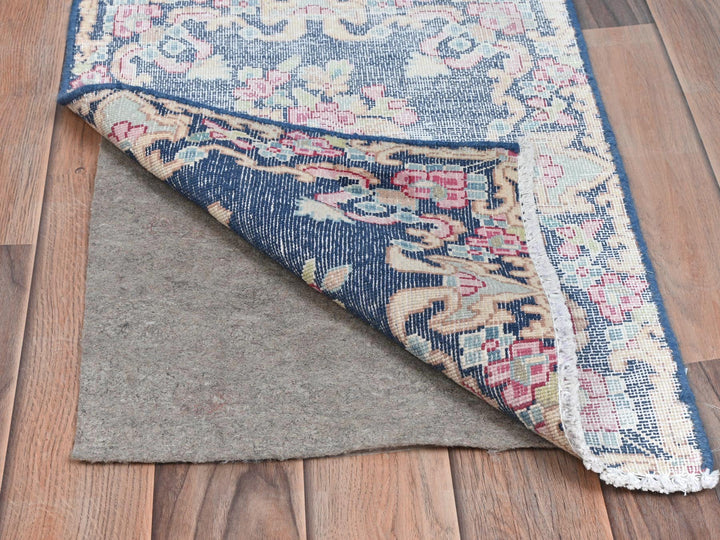 1'6" x 2'1" Vintage Hand Knotted Blue Worn Wool Rectangle Oriental Rug - MOA10281954