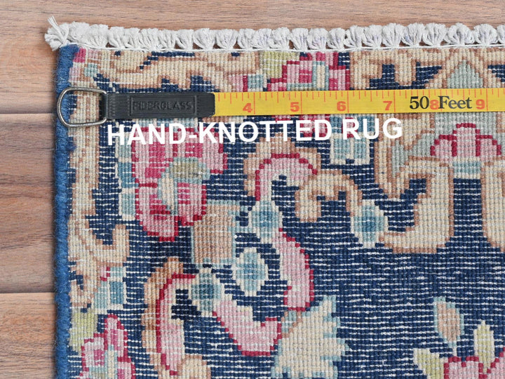 1'6" x 2'1" Vintage Hand Knotted Blue Worn Wool Rectangle Oriental Rug - MOA10281954