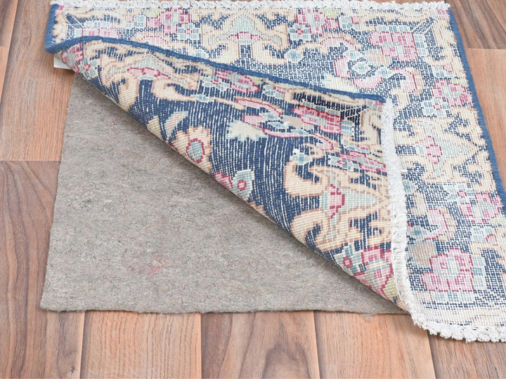 1'5" x 1'6" Vintage Hand Knotted Blue Worn Wool Square Oriental Rug - MOA10281958