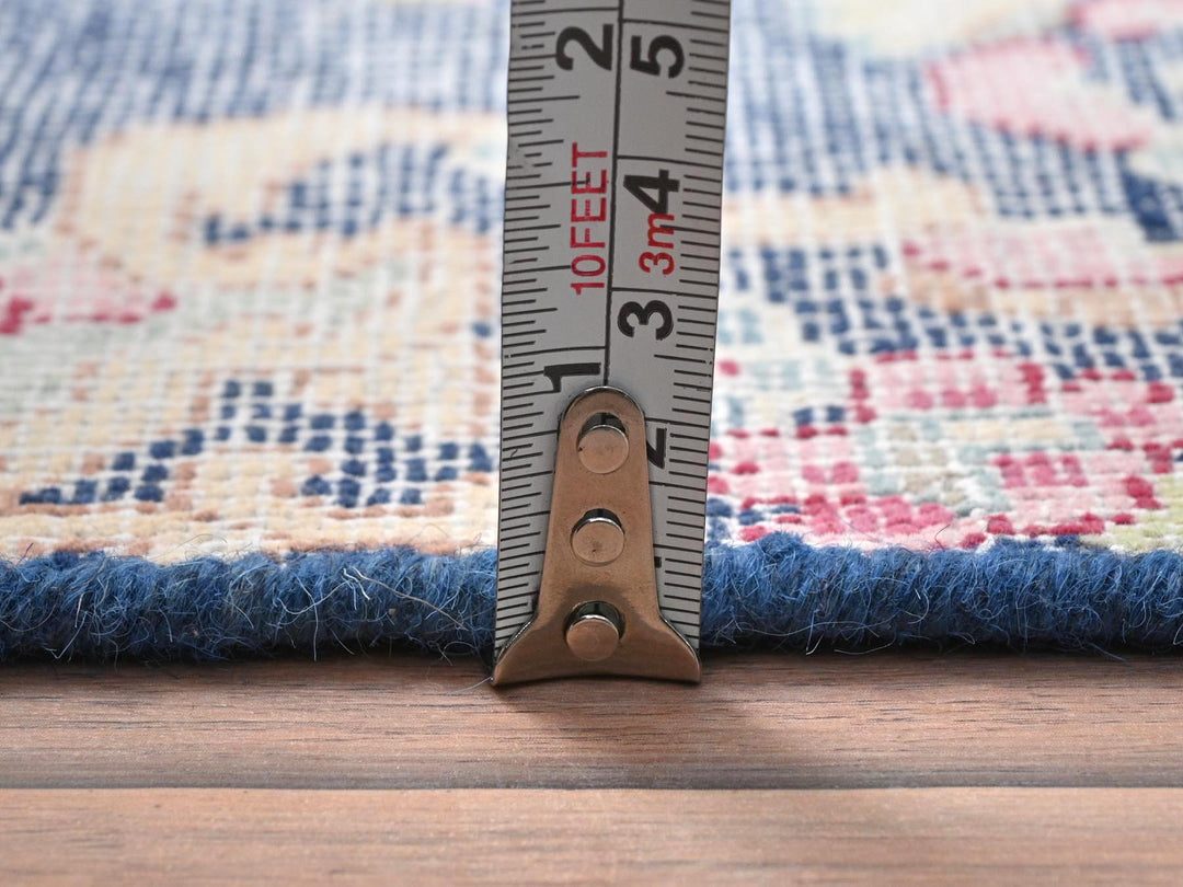 1'5" x 1'6" Vintage Hand Knotted Blue Worn Wool Square Oriental Rug - MOA10281958