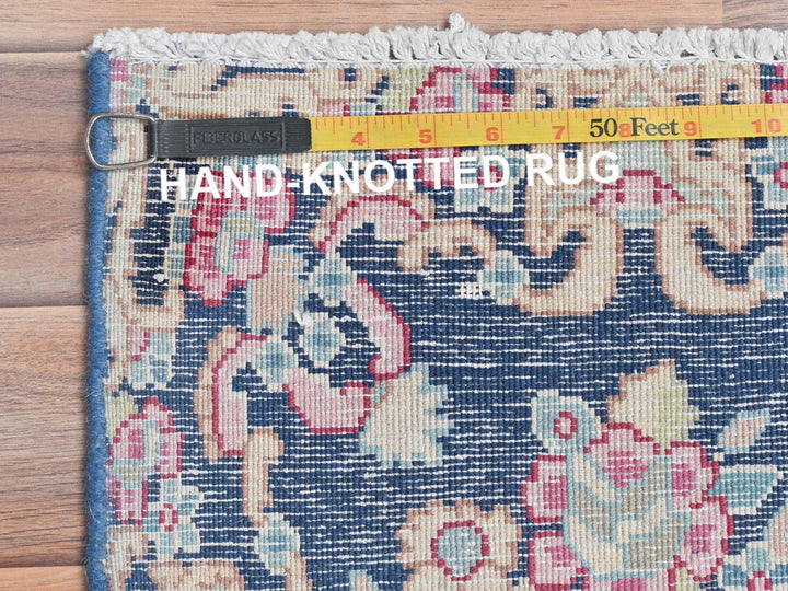 1'5" x 1'6" Vintage Hand Knotted Blue Worn Wool Square Oriental Rug - MOA10281958