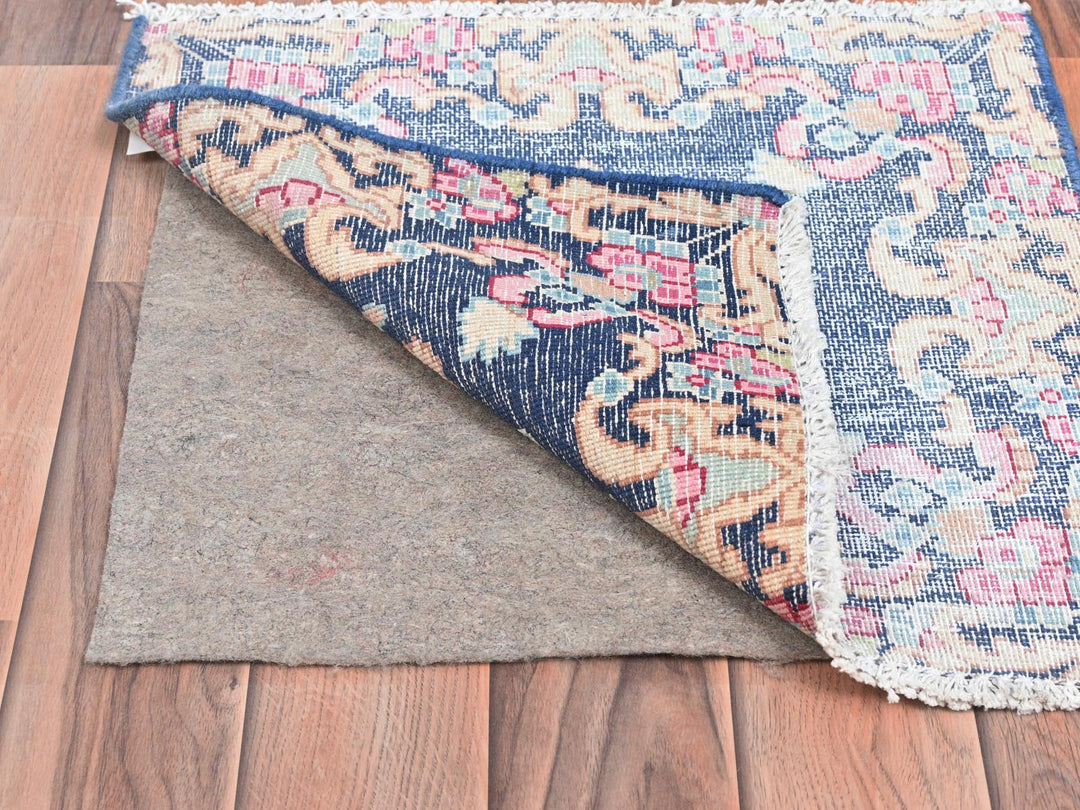 1'7" x 1'7" Vintage Hand Knotted Blue Worn Wool Square Oriental Rug - MOA10281959