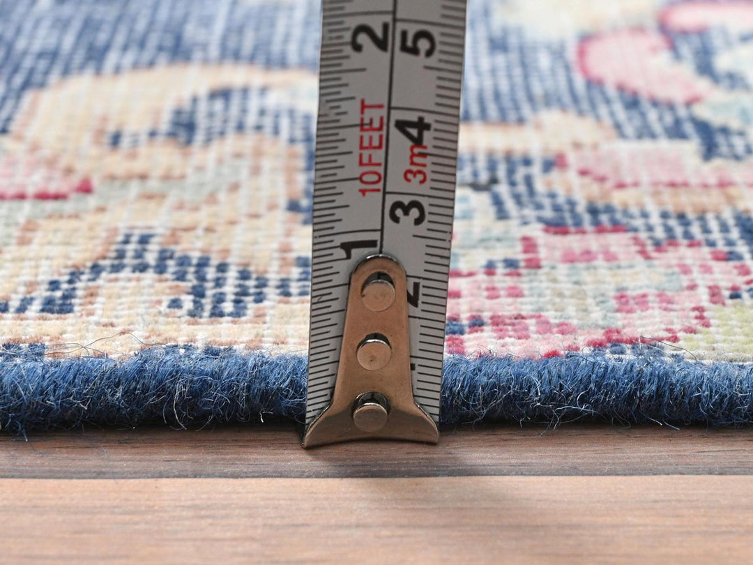 1'7" x 1'7" Vintage Hand Knotted Blue Worn Wool Square Oriental Rug - MOA10281959