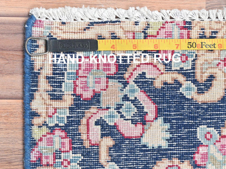 1'7" x 1'7" Vintage Hand Knotted Blue Worn Wool Square Oriental Rug - MOA10281959