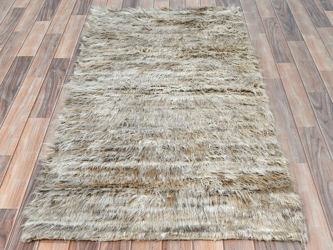 2'10" x 5'5" New Hand Knotted Beige Wool Rectangle Oriental Rug - MOA10282024
