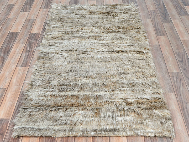 2'10" x 5'5" New Hand Knotted Beige Wool Rectangle Oriental Rug - MOA10282024