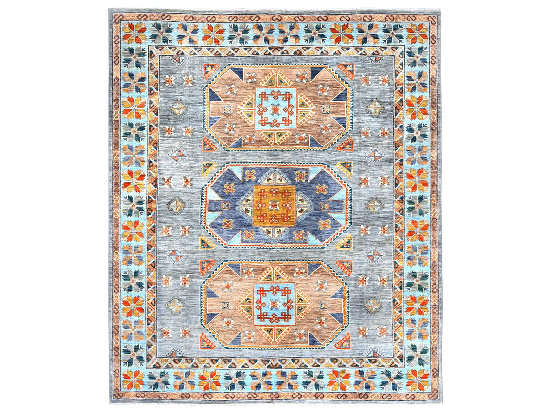 8'3" x 9'7" New Hand Knotted Grey Wool Rectangle Oriental Rug - MOA10282029