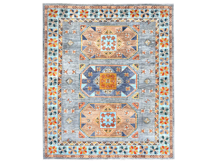 8'3" x 9'7" New Hand Knotted Grey Wool Rectangle Oriental Rug - MOA10282029