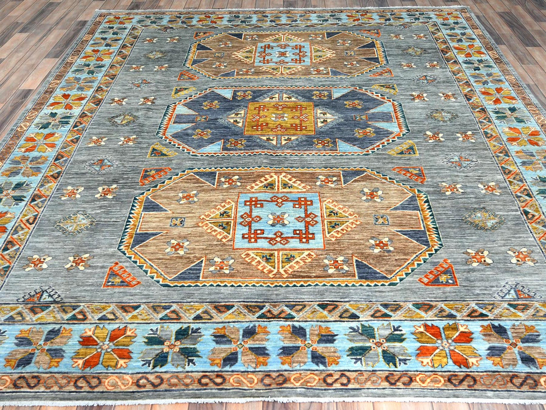 8'3" x 9'7" New Hand Knotted Grey Wool Rectangle Oriental Rug - MOA10282029