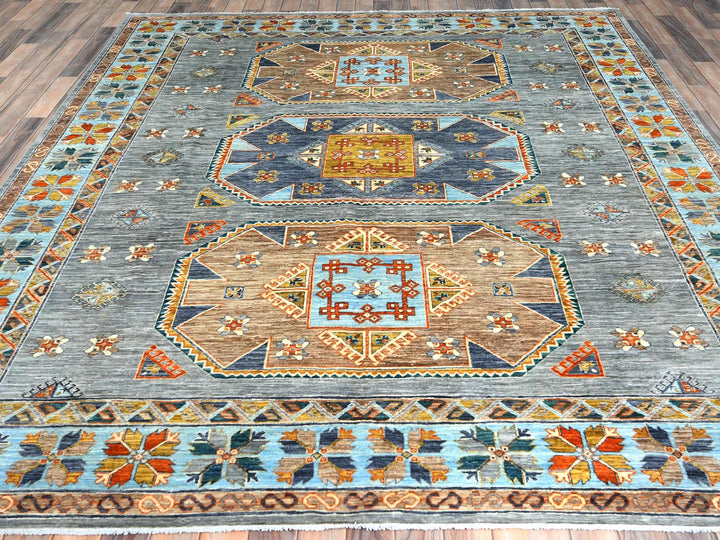 8'3" x 9'7" New Hand Knotted Grey Wool Rectangle Oriental Rug - MOA10282029