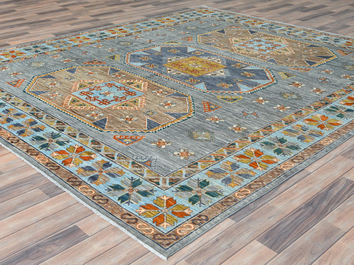 8'3" x 9'7" New Hand Knotted Grey Wool Rectangle Oriental Rug - MOA10282029