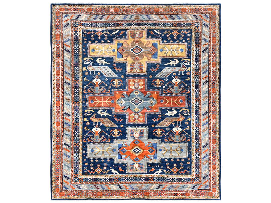 8'4" x 9'7" New Hand Knotted Blue Wool Rectangle Oriental Rug - MOA10282030