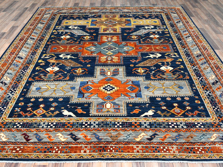 8'4" x 9'7" New Hand Knotted Blue Wool Rectangle Oriental Rug - MOA10282030