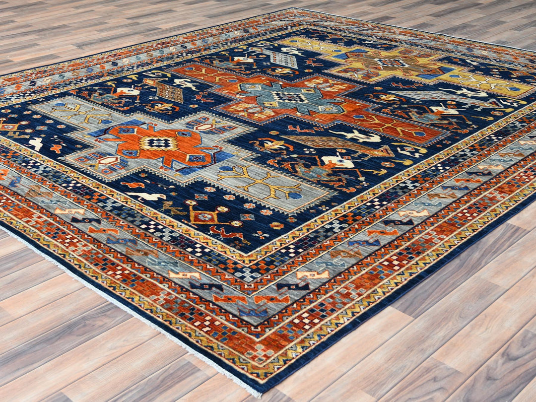 8'4" x 9'7" New Hand Knotted Blue Wool Rectangle Oriental Rug - MOA10282030