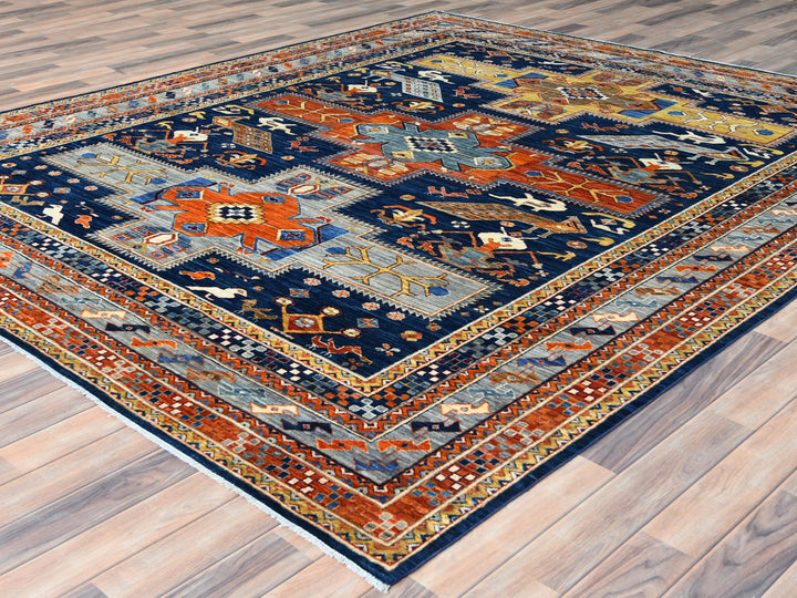 8'4" x 9'7" New Hand Knotted Blue Wool Rectangle Oriental Rug - MOA10282030