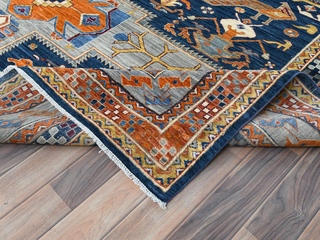 8'4" x 9'7" New Hand Knotted Blue Wool Rectangle Oriental Rug - MOA10282030