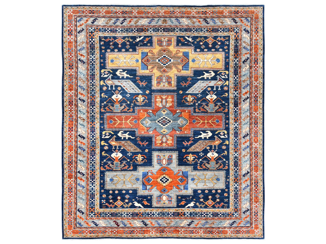 9'1" x 11'7" New Hand Knotted Blue Wool Rectangle Oriental Rug - MOA10282031