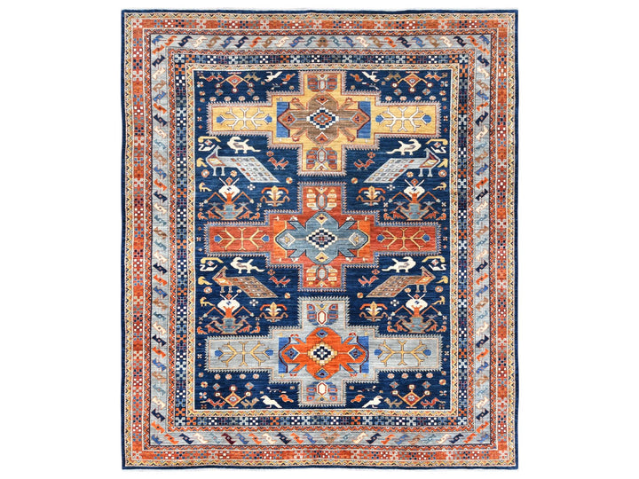 9'1" x 11'7" New Hand Knotted Blue Wool Rectangle Oriental Rug - MOA10282031