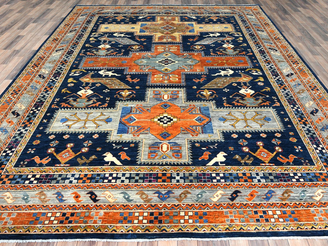 9'1" x 11'7" New Hand Knotted Blue Wool Rectangle Oriental Rug - MOA10282031