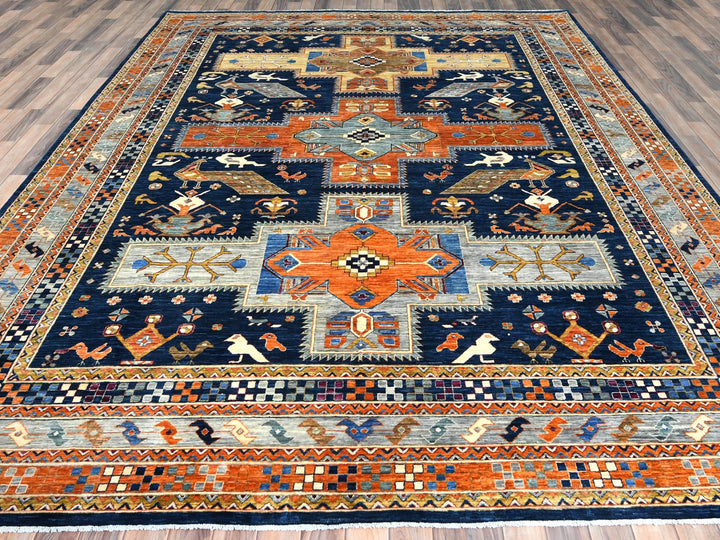 9'1" x 11'7" New Hand Knotted Blue Wool Rectangle Oriental Rug - MOA10282031