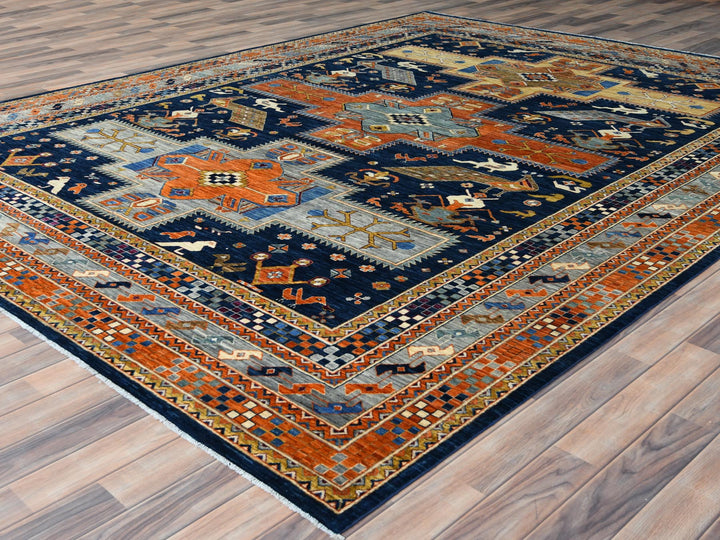 9'1" x 11'7" New Hand Knotted Blue Wool Rectangle Oriental Rug - MOA10282031