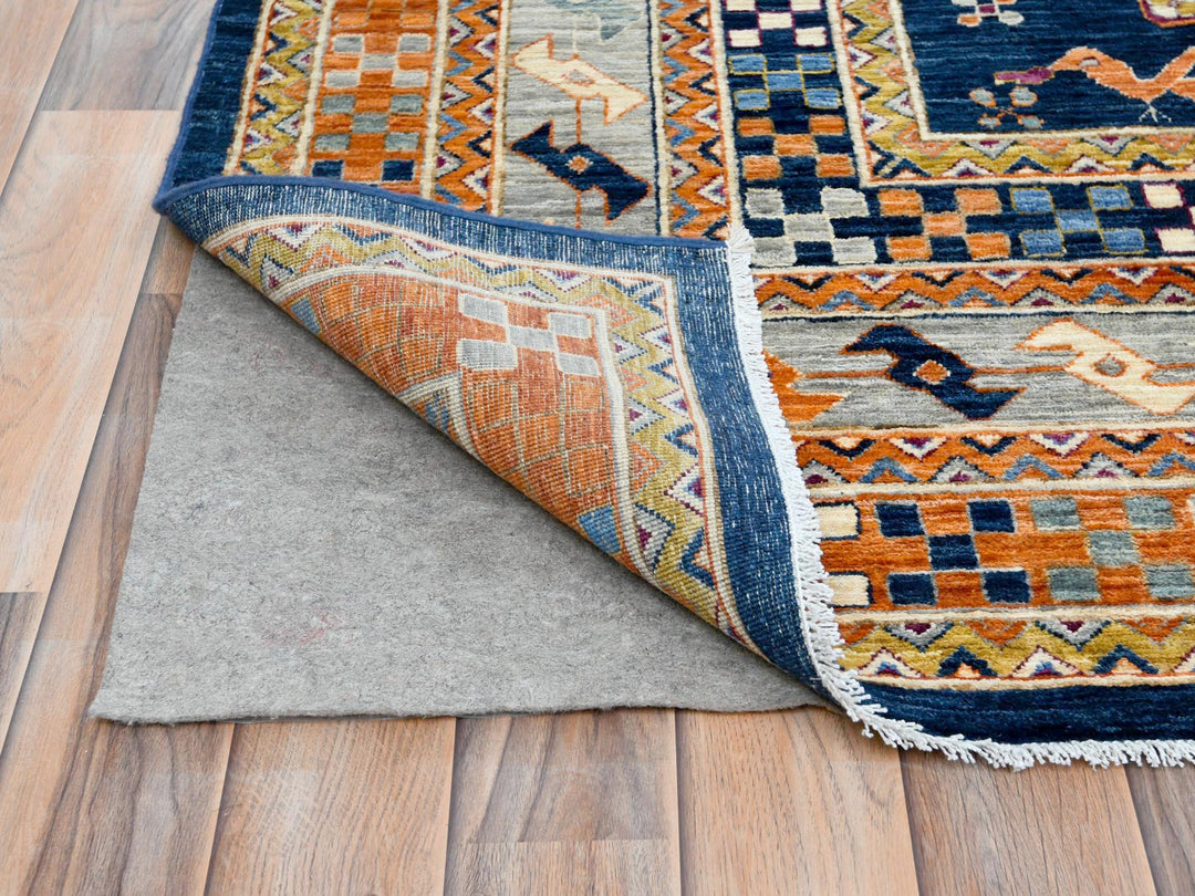 9'1" x 11'7" New Hand Knotted Blue Wool Rectangle Oriental Rug - MOA10282031