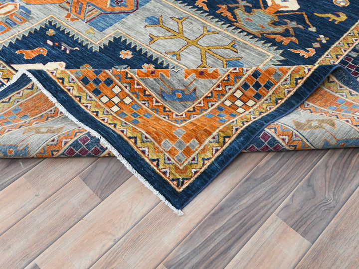 9'1" x 11'7" New Hand Knotted Blue Wool Rectangle Oriental Rug - MOA10282031