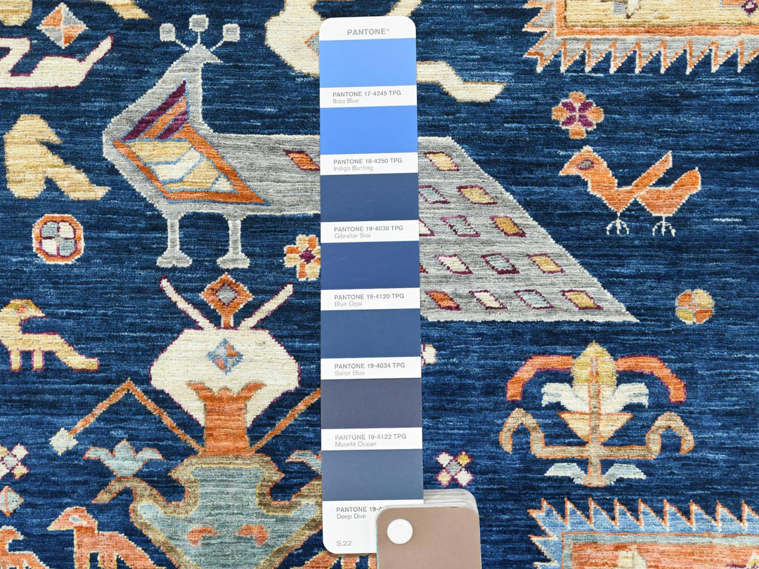 9'1" x 11'7" New Hand Knotted Blue Wool Rectangle Oriental Rug - MOA10282031