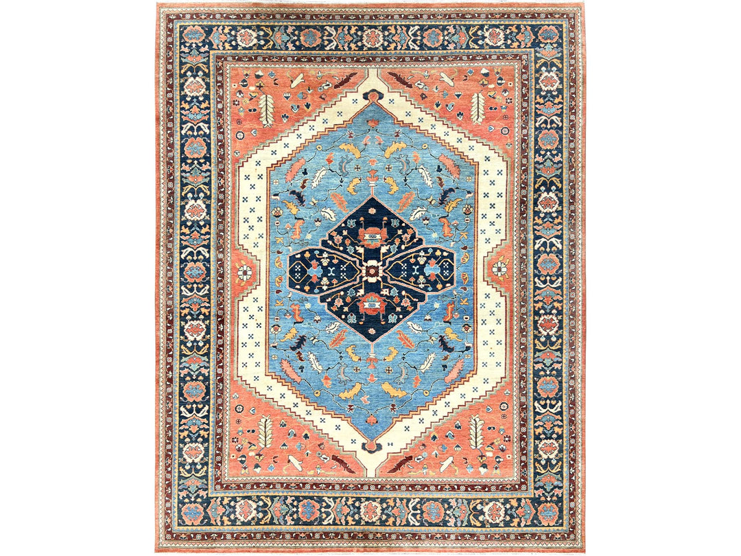 9'0" x 11'10" New Hand Knotted Blue Wool Rectangle Oriental Rug - MOA10282142