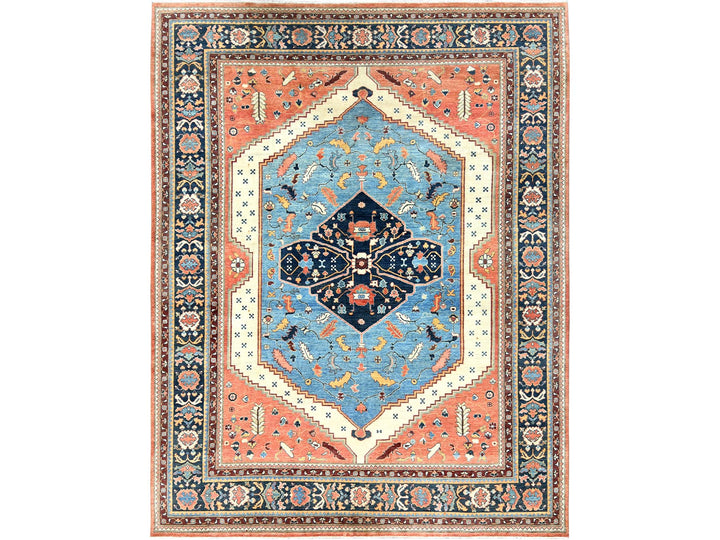 9'0" x 11'10" New Hand Knotted Blue Wool Rectangle Oriental Rug - MOA10282142