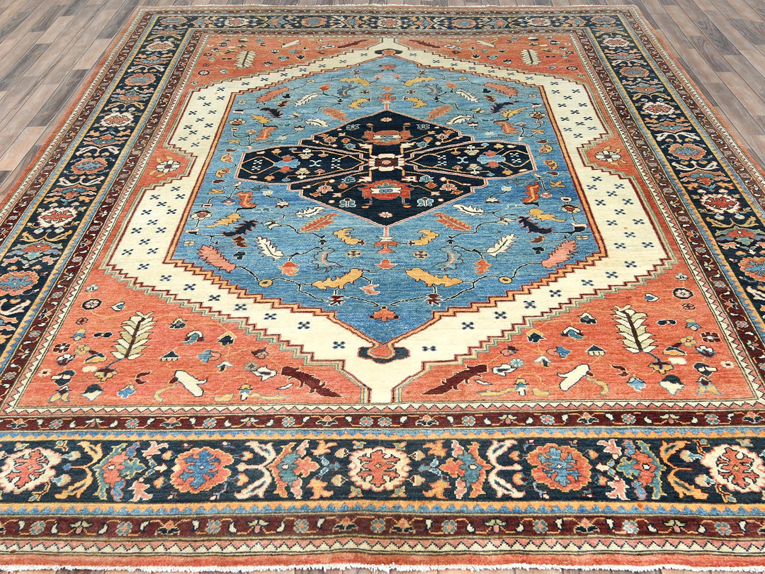 9'0" x 11'10" New Hand Knotted Blue Wool Rectangle Oriental Rug - MOA10282142