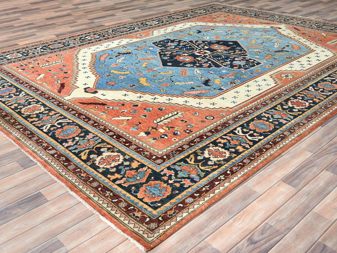 9'0" x 11'10" New Hand Knotted Blue Wool Rectangle Oriental Rug - MOA10282142