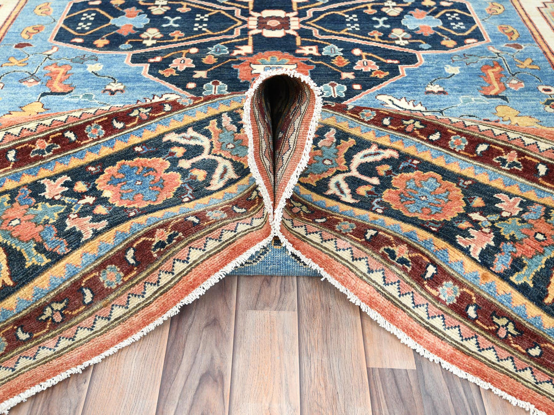 9'0" x 11'10" New Hand Knotted Blue Wool Rectangle Oriental Rug - MOA10282142