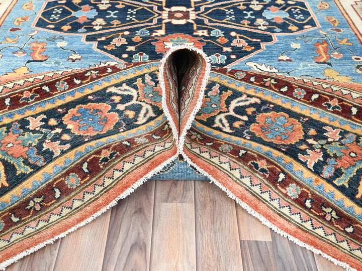 9'0" x 11'10" New Hand Knotted Blue Wool Rectangle Oriental Rug - MOA10282142
