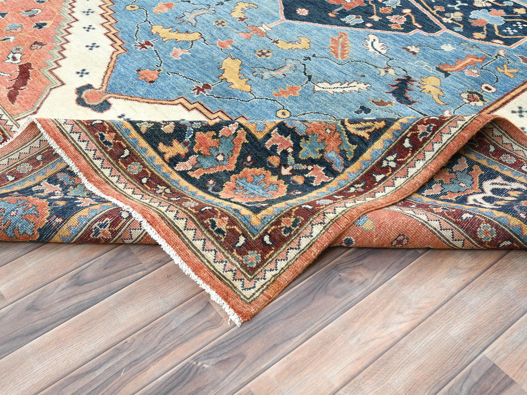 9'0" x 11'10" New Hand Knotted Blue Wool Rectangle Oriental Rug - MOA10282142