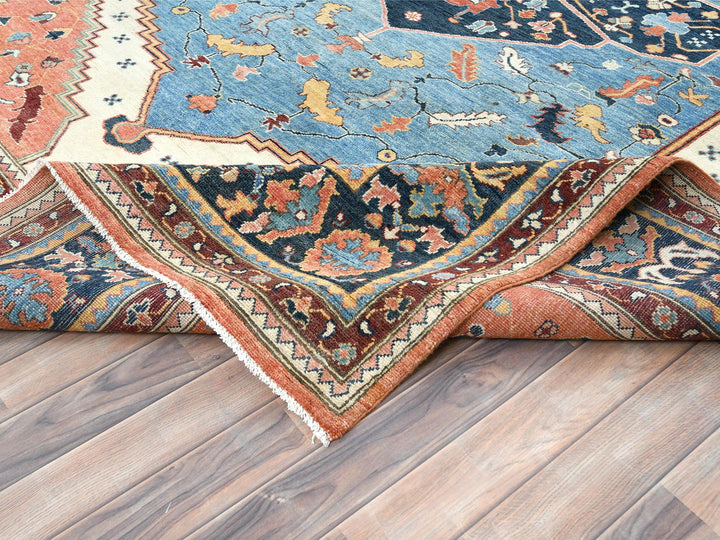 9'0" x 11'10" New Hand Knotted Blue Wool Rectangle Oriental Rug - MOA10282142