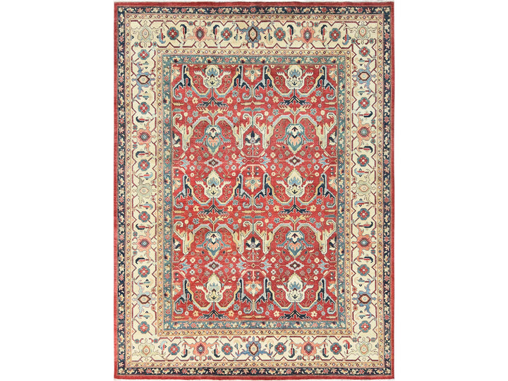 9'0" x 12'0" New Hand Knotted Red Wool Rectangle Oriental Rug - MOA10282151