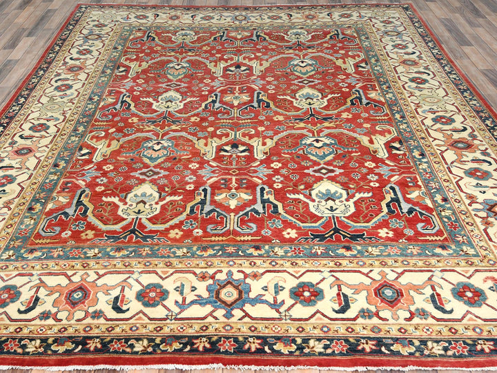 9'0" x 12'0" New Hand Knotted Red Wool Rectangle Oriental Rug - MOA10282151