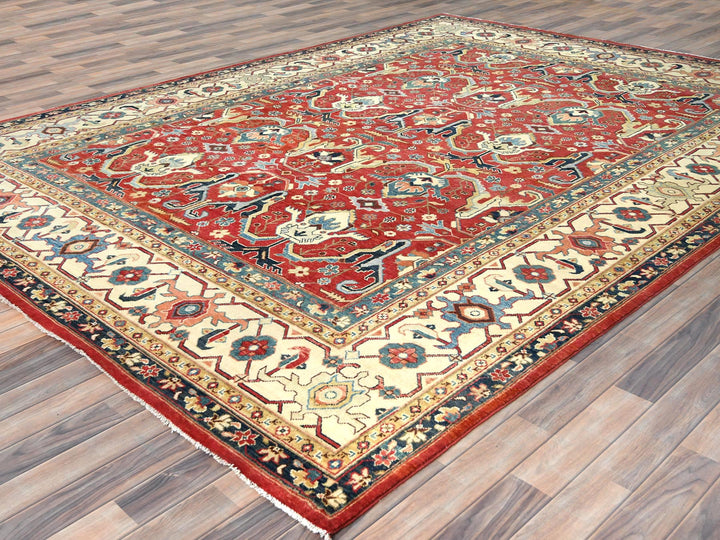9'0" x 12'0" New Hand Knotted Red Wool Rectangle Oriental Rug - MOA10282151