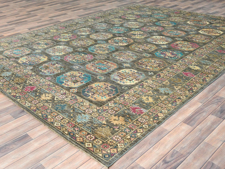 8'9" x 11'7" New Hand Knotted Grey Wool Rectangle Oriental Rug - MOA10282271