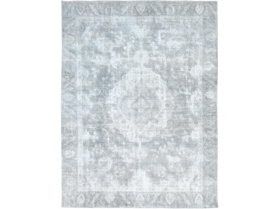 8'10" x 11'11" Vintage Hand Knotted Grey Wool Rectangle Oriental Rug - MOA10282339