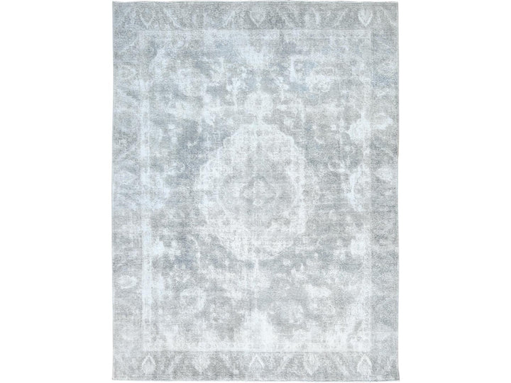 8'10" x 11'11" Vintage Hand Knotted Grey Wool Rectangle Oriental Rug - MOA10282339