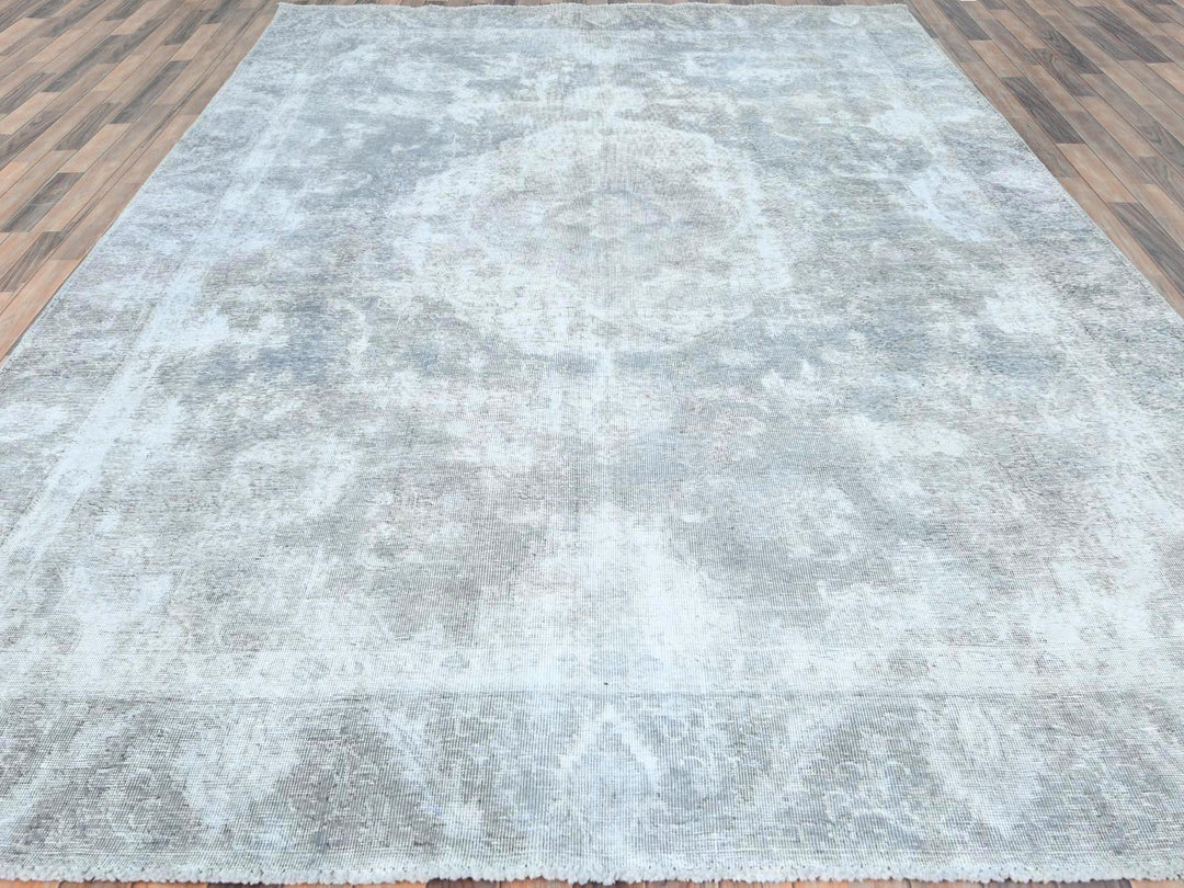 8'10" x 11'11" Vintage Hand Knotted Grey Wool Rectangle Oriental Rug - MOA10282339