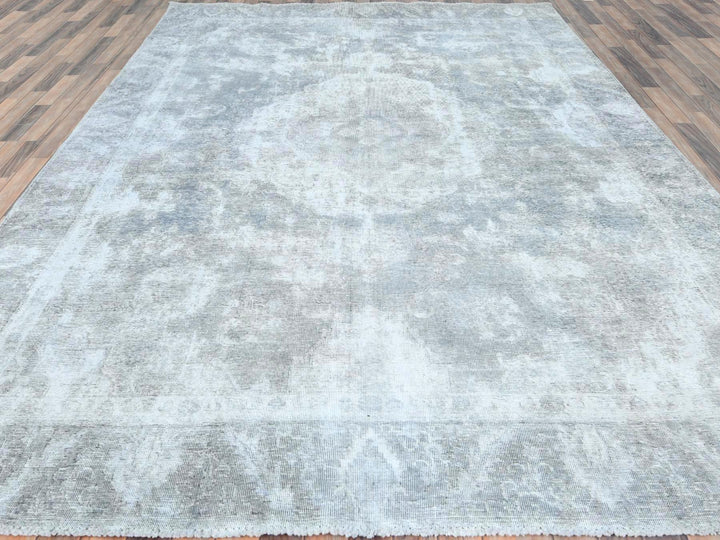 8'10" x 11'11" Vintage Hand Knotted Grey Wool Rectangle Oriental Rug - MOA10282339