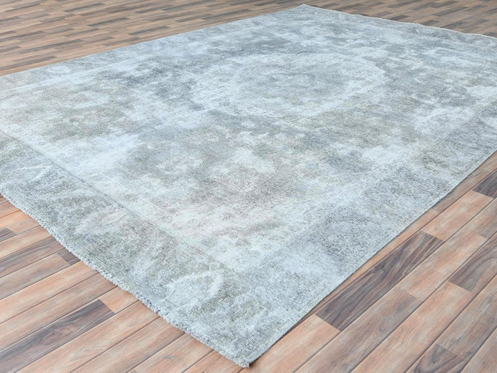 8'10" x 11'11" Vintage Hand Knotted Grey Wool Rectangle Oriental Rug - MOA10282339
