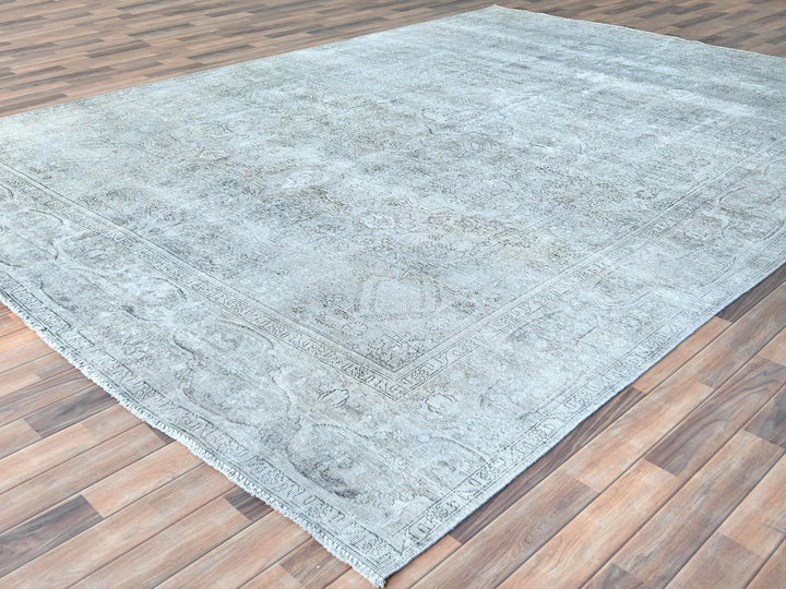 9'4" x 12'3" Vintage Hand Knotted Grey Wool Rectangle Oriental Rug - MOA10282340